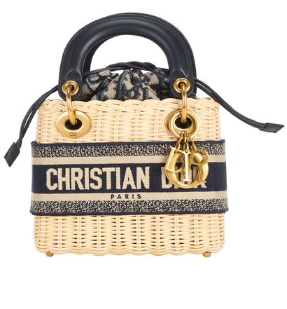 Mini Wicker Lady Dior, &pound;2,100, Handbags, Beige/Navy, Leather/Raffia, Front view